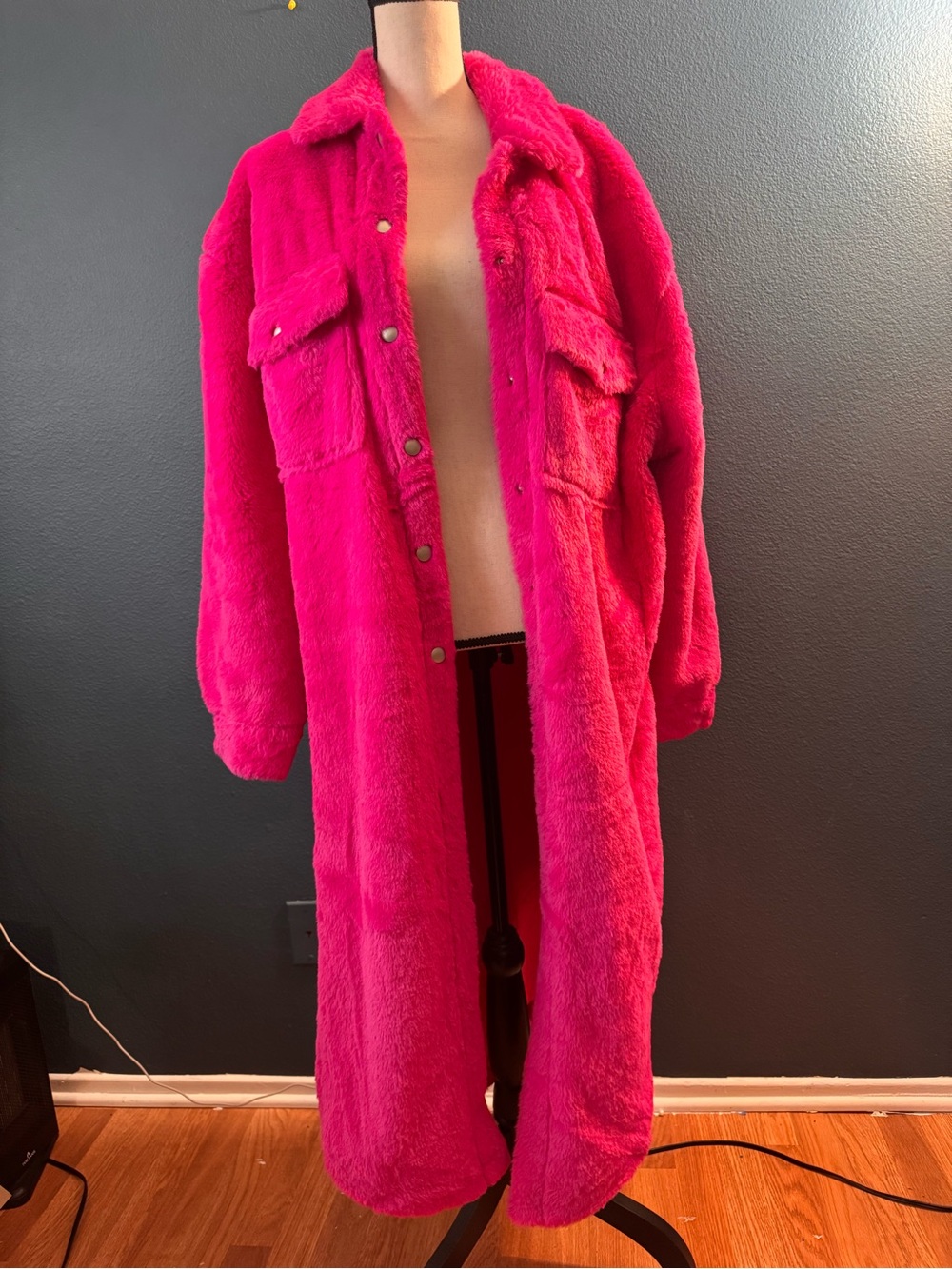 Fashion Nova Hot Pink Faux Fur Long Shacket